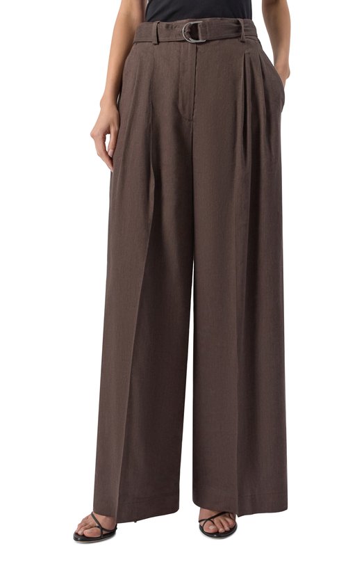 Брюки изо льна и вискозы Helmut Lang P05HW201 Коричневый  P05HW201 Фото 3