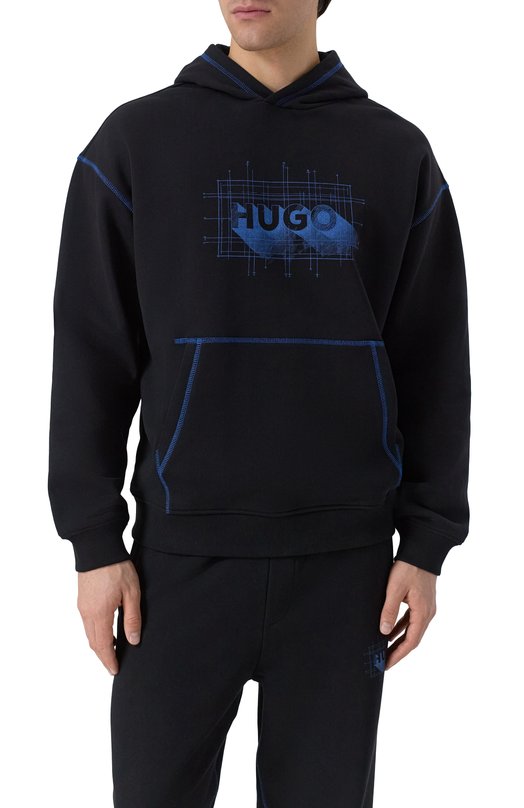 Хлопковое худи HUGO Blue 50553506 Чёрный  50553506 Фото 3
