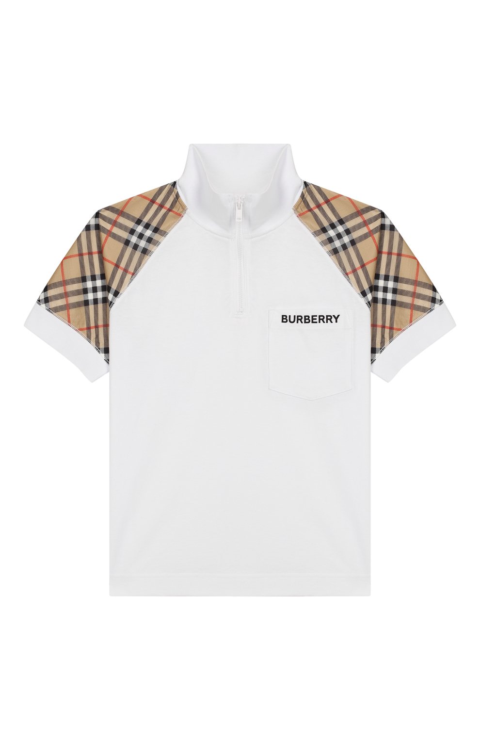 Хлопковая футболка с воротником-стойкой BURBERRY белого цвета по цене 8995 руб., арт. 8011057, фото 1 Хлопковая футболка с воротником-стойкой BURBERRY, арт. 8011057, фото 1