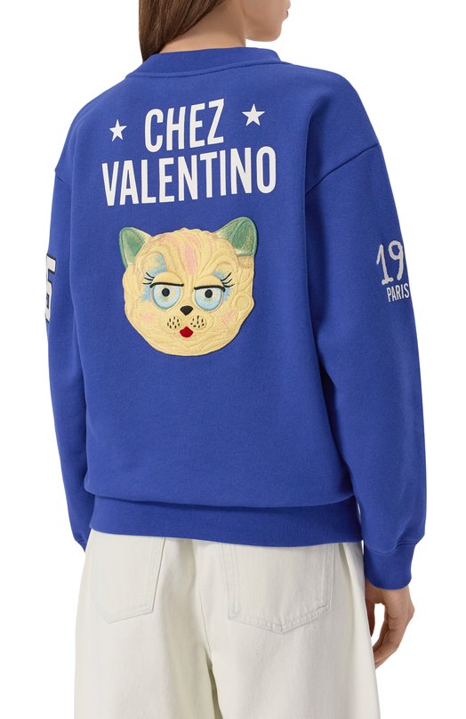 Хлопковый свитшот Valentino 7B3MF24V9KY Синий  7B3MF24V9KY Фото 4