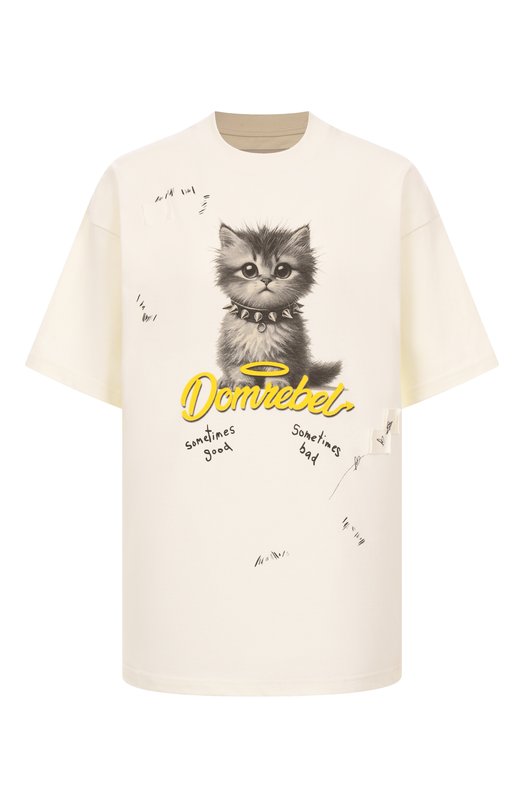 Хлопковая футболка DOMREBEL KITTY PUNK T-SHIRT Кремовый KITTY PUNK T-SHIRT