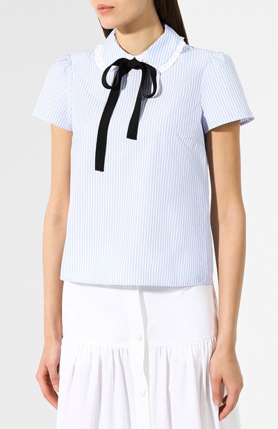 Блузка с короткими рукавами REDVALENTINO голубого цвета по цене 17700 руб., арт. RR0AAA50/EZL, фото 3 Блузка с короткими рукавами REDVALENTINO, арт. RR0AAA50/EZL, фото 3