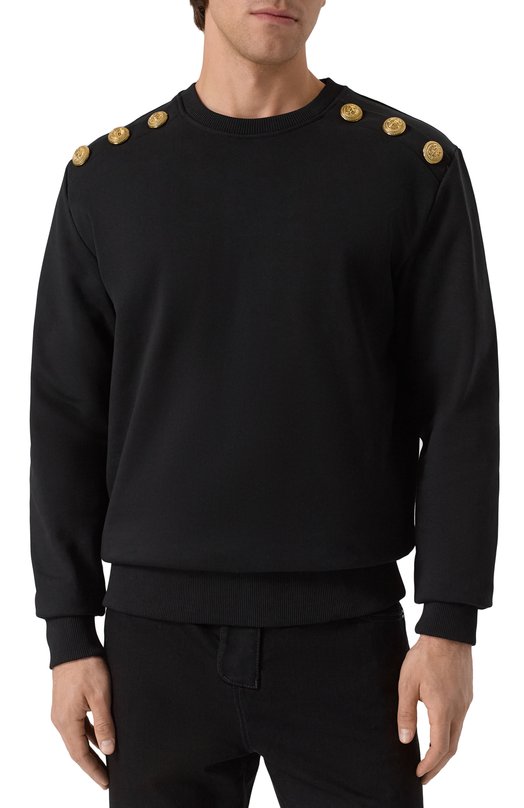 Хлопковый свитшот Balmain FH1JS155/JB13 Чёрный  FH1JS155/JB13 Фото 3
