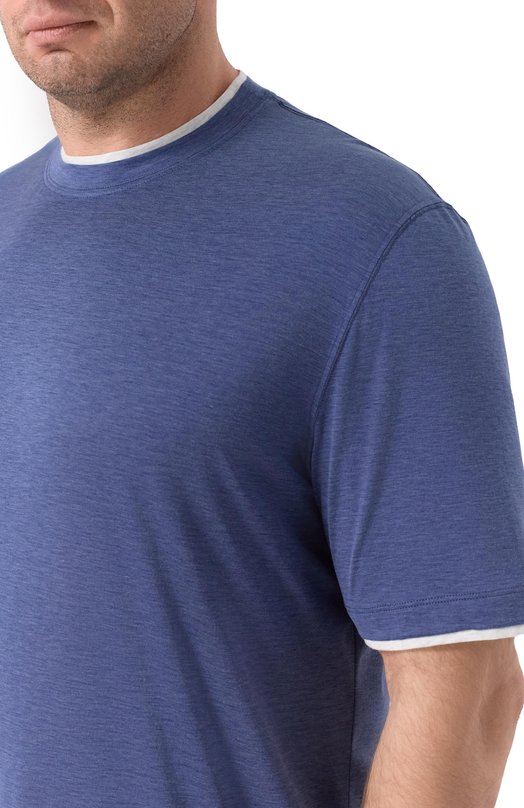 Футболка из шелка и хлопка Brunello Cucinelli MR8337427W Синий  MR8337427W Фото 5