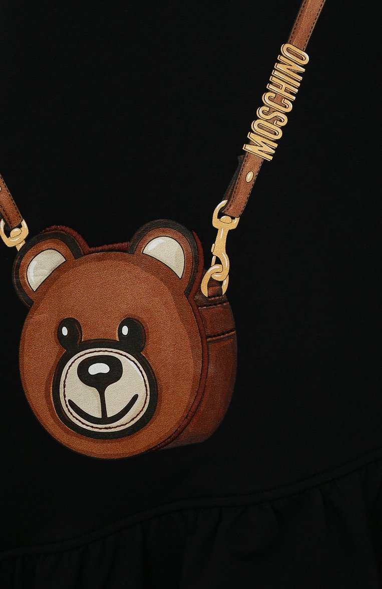 Детское хлопковое платье MOSCHINO черного цвета, арт. HDV0C0/LDA16/10A-14A | Фото 3 (Материал внешний: Хлопок; Рукава: Длинные; Девочки Кросс-КТ: Платье-одежда; Случай: Повседневный; Ростовка одежда: 10 - 11 лет | 140 - 146см, 12 лет | 152 см, 13 - 15 лет | 158 см)