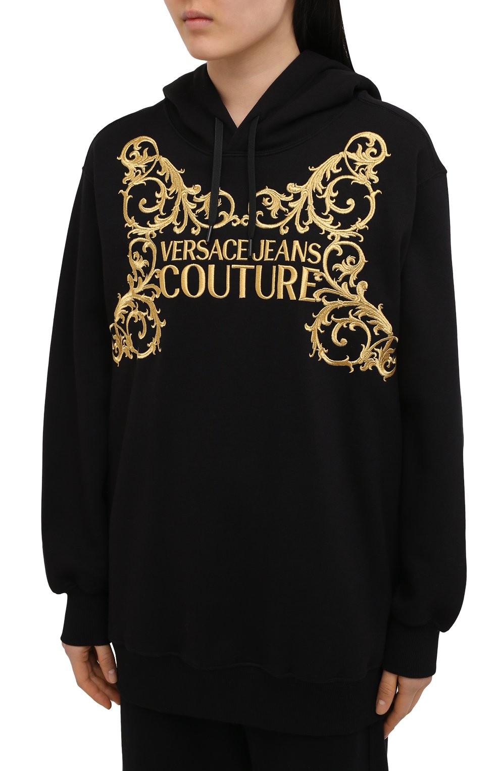 Хлопковое худи VERSACE JEANS COUTURE черного цвета по цене 39950 руб., арт. B6HZB71T-ZDM311 41 EMBR0/30216, фото 3 Хлопковое худи VERSACE JEANS COUTURE, арт. B6HZB71T-ZDM311 41 EMBR0/30216, фото 3