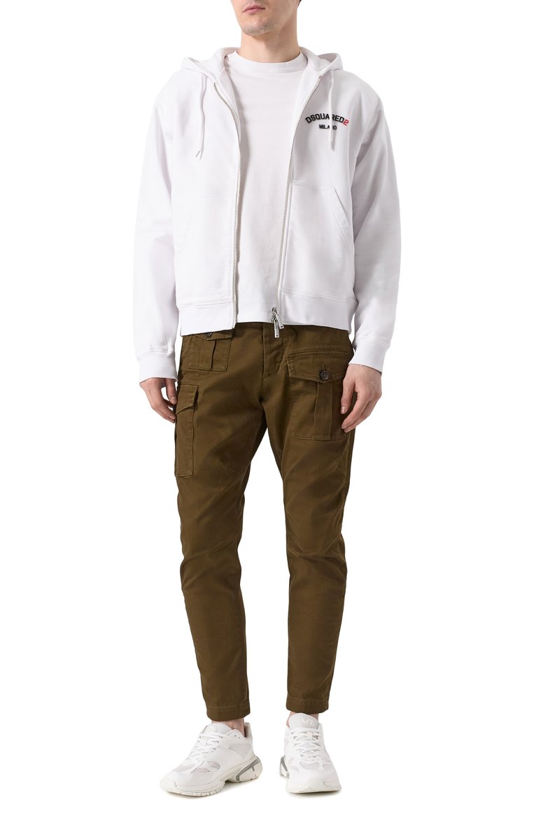 Мужской хлопковая толстовка DSQUARED2 белого цвета, арт. S74HG0174/S25539 | Фото 2 (Длина (для топов): Стандартные; Рукава: Длинные; Материал внешний: Хлопок; Мужское Кросс-КТ: Толстовка-одежда; Стили: Спорт-шик)