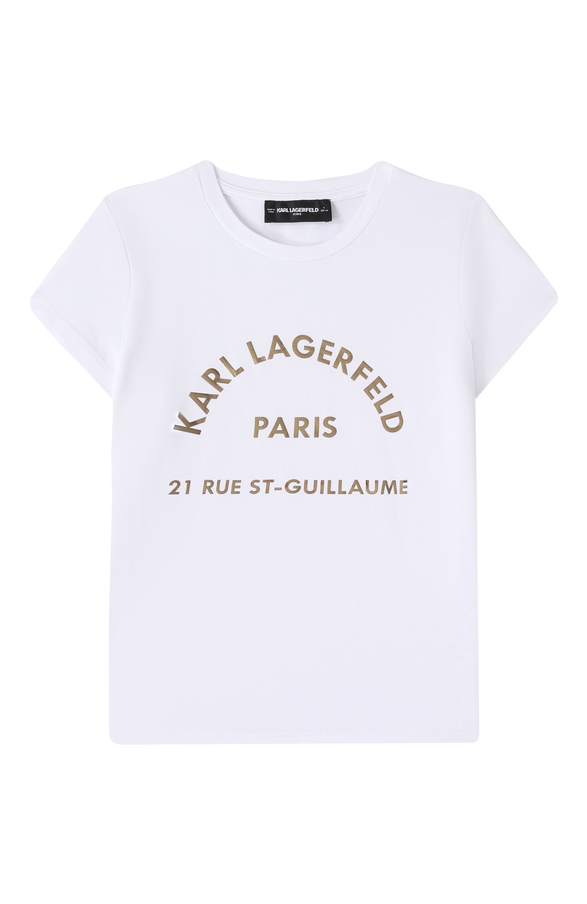 Хлопковая футболка KARL LAGERFELD KIDS белого цвета по цене 8755 руб., арт. Z30447, фото 1 Хлопковая футболка KARL LAGERFELD KIDS, арт. Z30447, фото 1