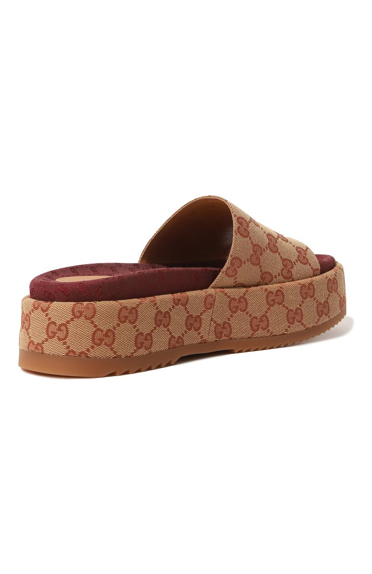 Женские текстильные сабо GUCCI коричневого цвета, арт. 573018 KQW00 | Фото 5 (Подошва: Платформа; Материал внешний: Текстиль; Каблук тип: Устойчивый; Региональные ограничения белый список (Axapta Mercury): Не проставлено; Нос: Не проставлено)