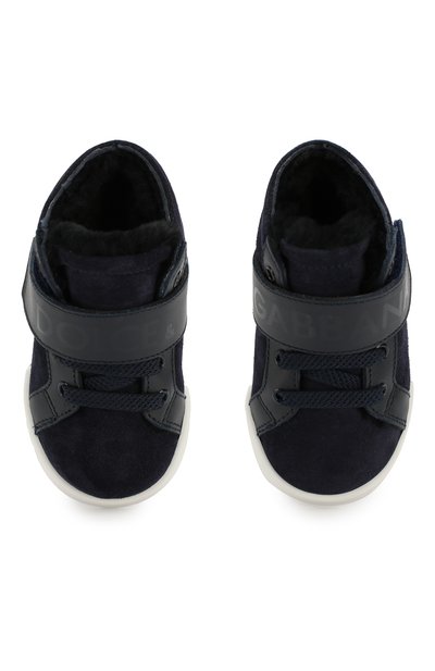 Кожаные кеды с меховой отделкой DOLCE & GABBANA темно-синего цвета по цене 19950 руб., арт. DN0121/A7174/19-28, фото 4 Кожаные кеды с меховой отделкой DOLCE & GABBANA, арт. DN0121/A7174/19-28, фото 4