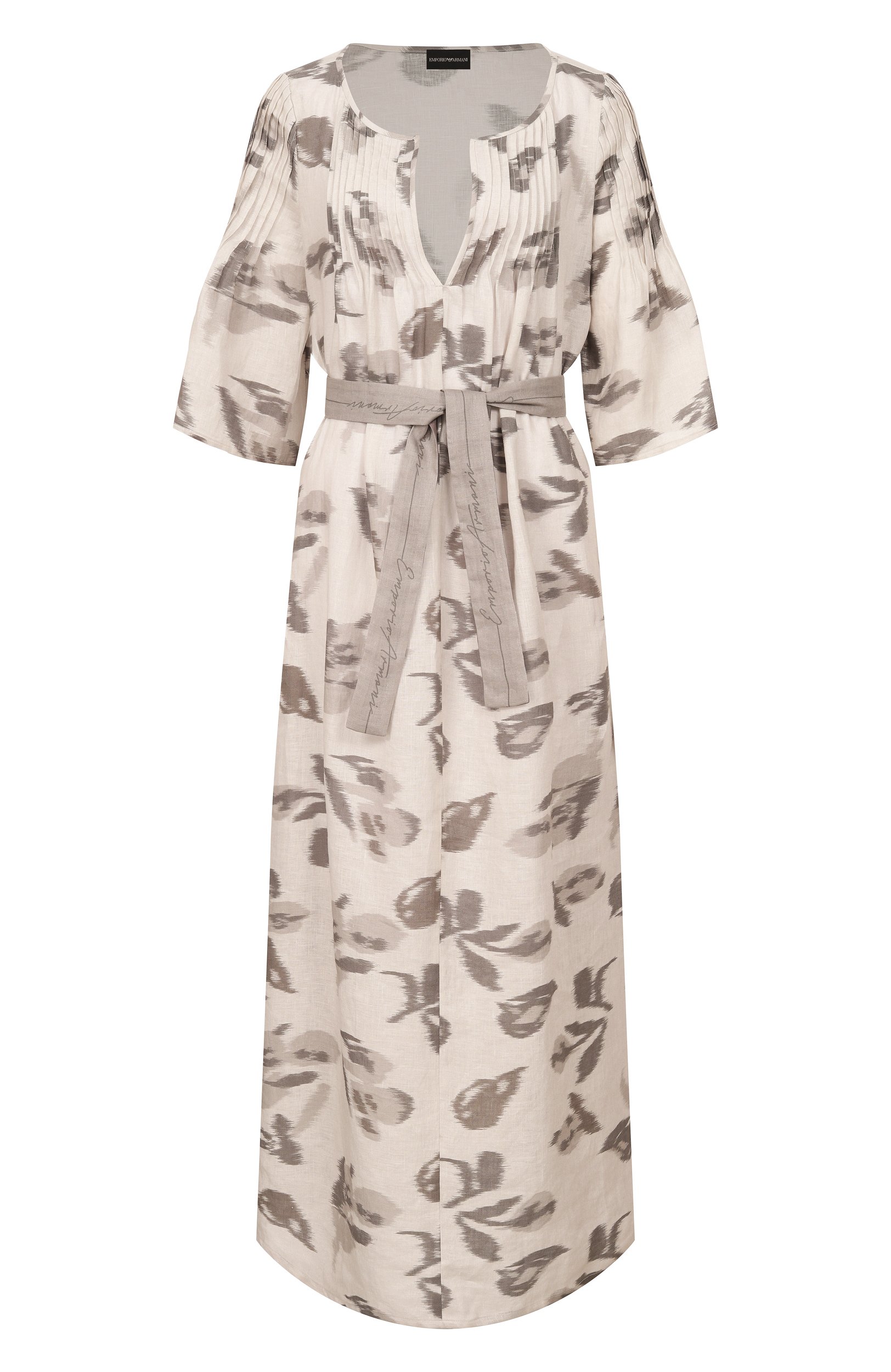 Льняное платье EMPORIO ARMANI светло-бежевого цвета по цене 98100 руб., арт. EW004949/AF26966, фото 1 Льняное платье EMPORIO ARMANI, арт. EW004949/AF26966, фото 1