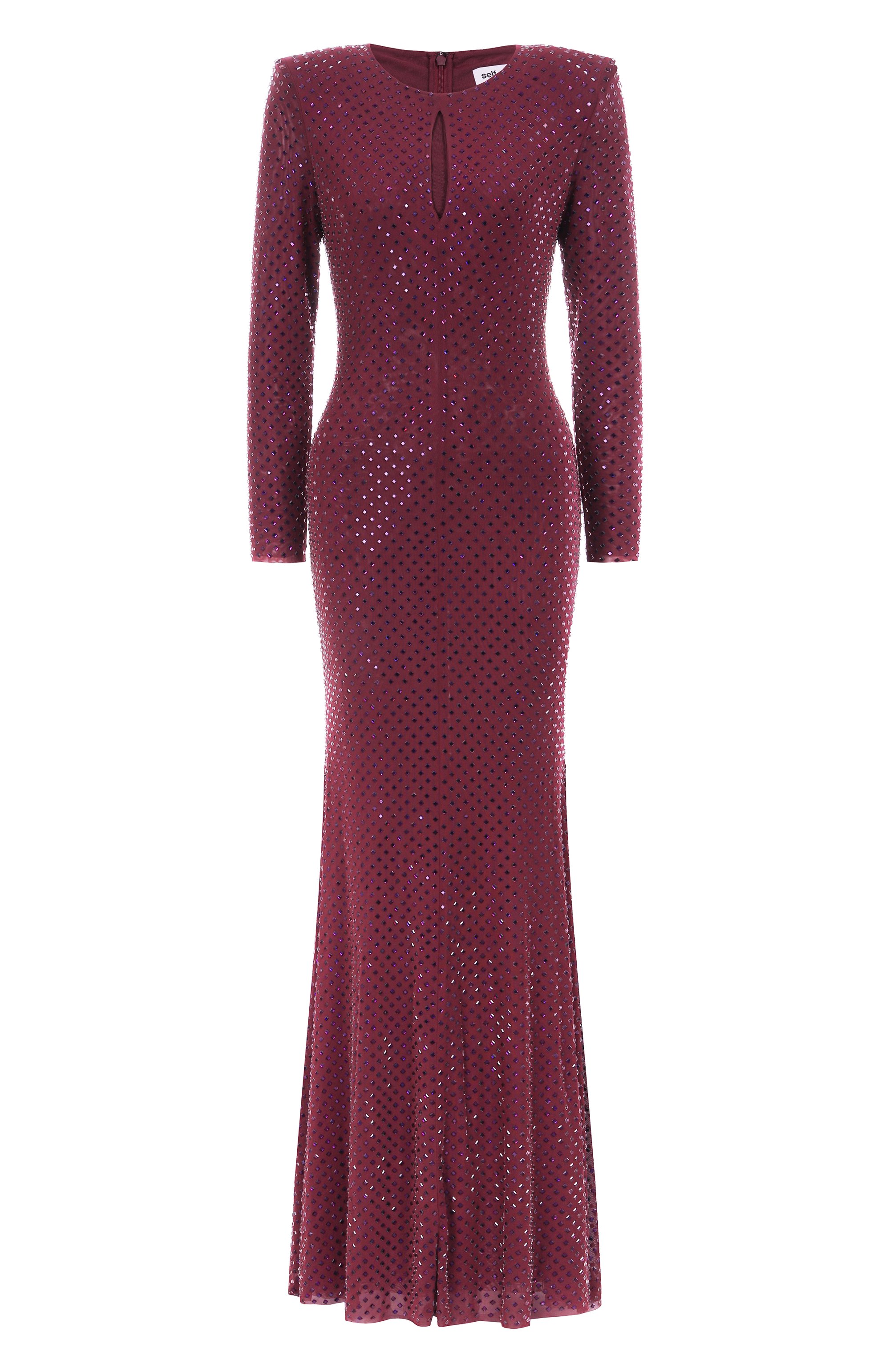 Платье с отделкой стразами SELF-PORTRAIT бордового цвета по цене 115000 руб., арт. PF25122XBU, фото 1 Платье с отделкой стразами SELF-PORTRAIT, арт. PF25122XBU, фото 1