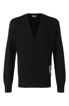 Мужской шерстяной кардиган BURBERRY черного цвета, арт. 8102671 | Фото 1 (Материал внешний: Шерсть; Драгоценные камни: Проставлено; Рукава: Длинные; �Длина (для топов): Стандартные; Материал сплава: Проставлено; Стили: Кэжуэл; Мужское Кросс-КТ: Кардиган-одежда)
