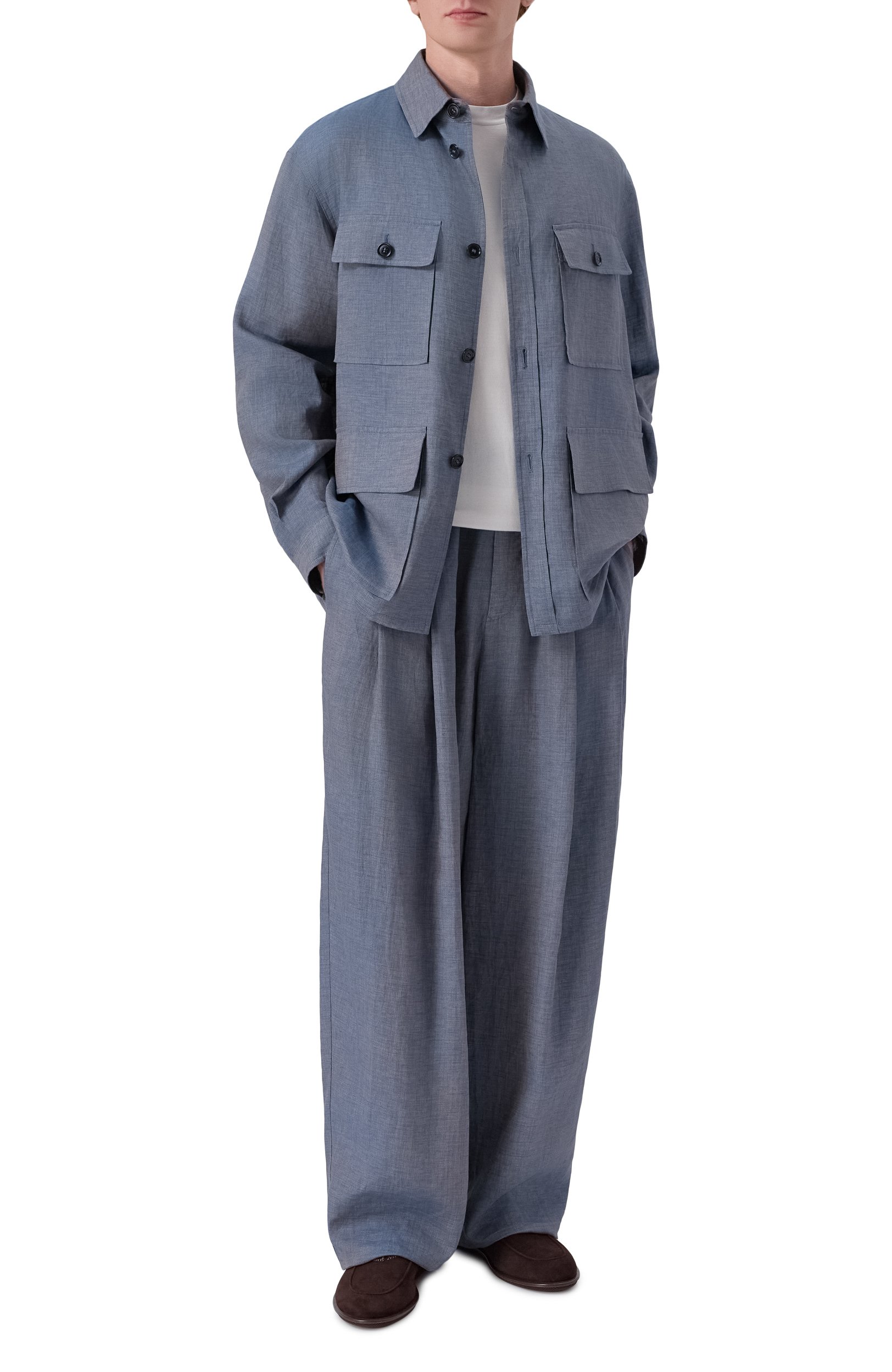 Льняные брюки GIORGIO ARMANI голубого цвета по цене 170500 руб., арт. GM004077/TE23125, фото 2 Льняные брюки GIORGIO ARMANI, арт. GM004077/TE23125, фото 2