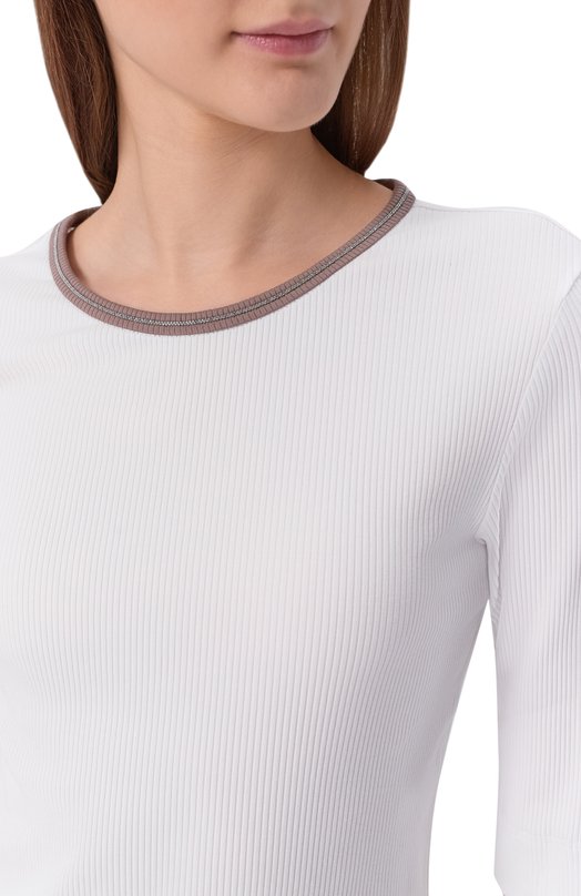 Хлопковый лонгслив Brunello Cucinelli MG902D0300 Белый  MG902D0300 Фото 5