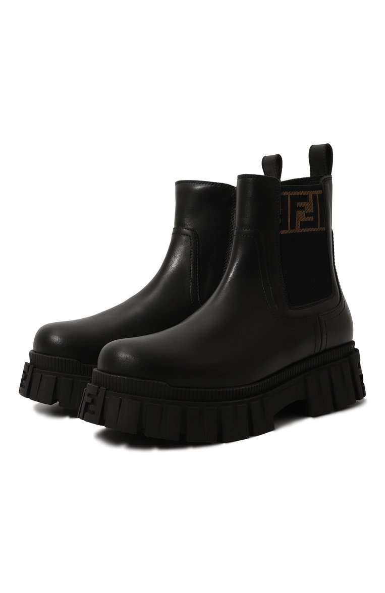 Детские кожаные челси FENDI черного цвета, арт. JMR459/A379/32-39 | Фото 1 (Материал внутренний: Натуральная кожа; Нос: Не проставлено; Кросс-КТ: челси; Материал внешний: Натуральная кожа)