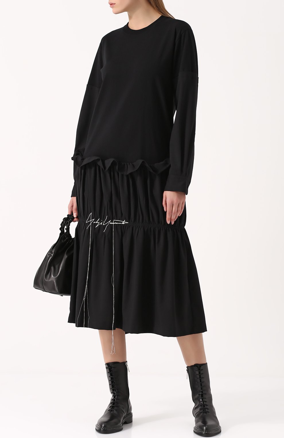 Платье-миди с длинным рукавом и драпировкой YOHJI YAMAMOTO, арт. FK-D17-909, фото 2