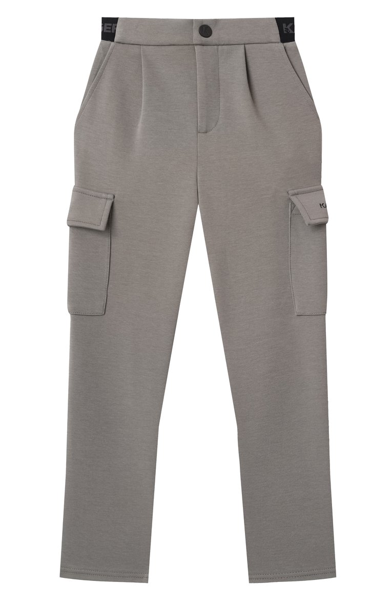Детские брюки-карго KARL LAGERFELD KIDS серого цвета, арт. Z30419 | Фото 1 (Нос: Не проставлено; Материал сплава: Проставлено; Случай: Повседневный; Материал внешний: Хлопок, Синтетический материал; Ростовка одежда: 7 лет | 122 см, 16 лет | 164 см, 13 - 15 лет | 158 см, 12 лет | 152 см, 9 лет | 134 см)