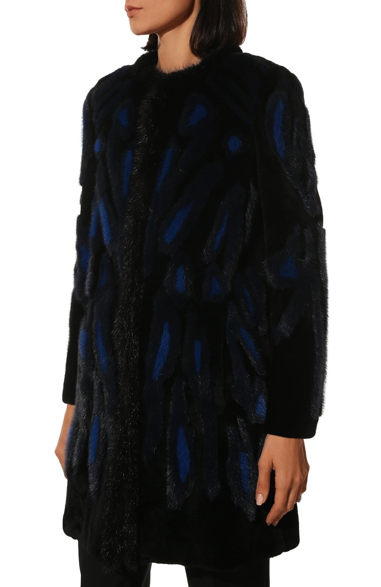 Женская шуба из кролика и норки ZUHAIR MURAD темно-синего цвета, арт. CTP20608/MIRX001 | Фото 3 (Рукава: Длинные; Материал внешний: Натуральный мех; Материал подклада: Шелк; Длина (верхняя одежда): До середины бедра; Женское Кросс-КТ: Мех; Стили: Романтичный; Нос: Не проставлено; Региональные ограничения белый список (Axapta Mercury): Не проставлено; Кросс-КТ: Куртка; Автоматизация ТО: Проставлено; Автоматизация состава: Проставлено)