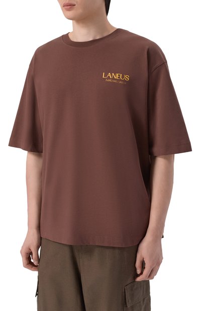 Хлопковая футболка LANEUS темно-коричневого цвета по цене 15850 руб., арт. S6LAMATH118, фото 3 Хлопковая футболка LANEUS, арт. S6LAMATH118, фото 3