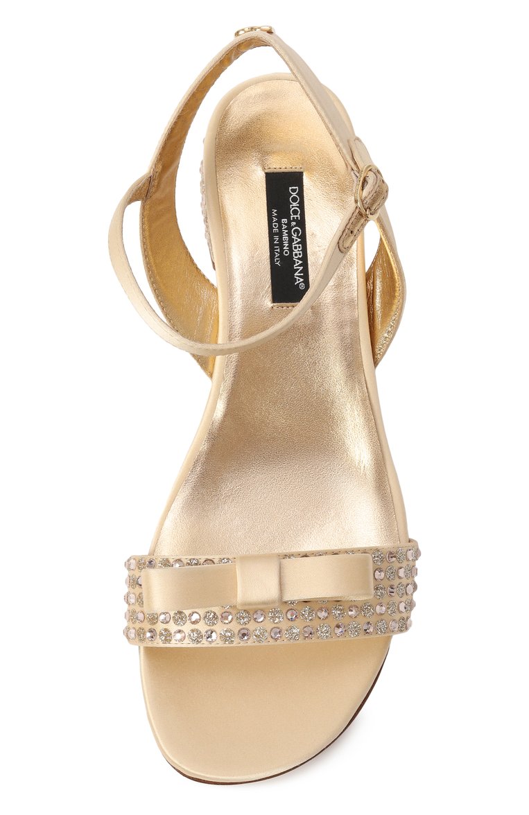 Детские текстильные босоножки DOLCE & GABBANA золотого цвета, арт. D11305/A4772/37-39 | Фото 4 (Материал сплава: Проставлено; Нос: Не проставлено; Материал внутренний: Натуральная кожа; Материал внешний: Текстиль)
