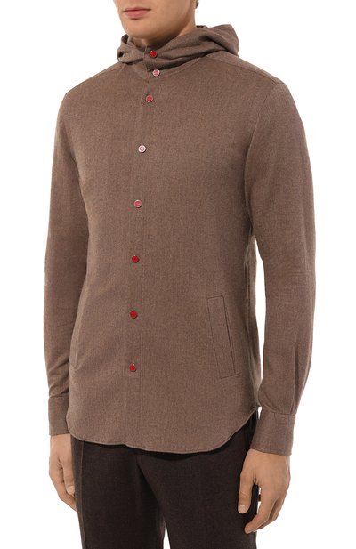 Хлопковая рубашка KITON коричневого цвета по цене 85700 руб., арт. UMCMARH0906109, фото 3 Хлопковая рубашка KITON, арт. UMCMARH0906109, фото 3