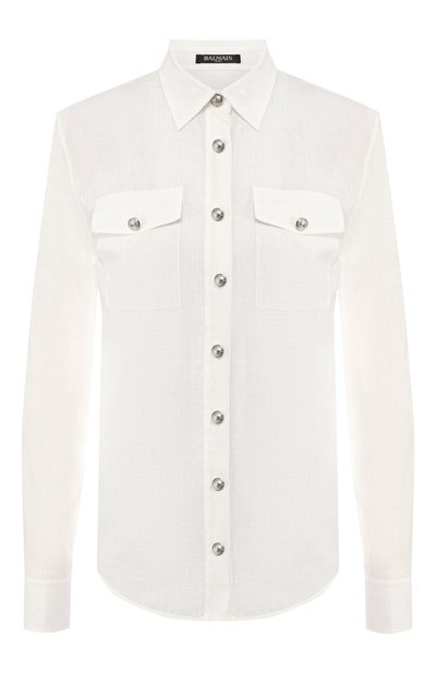 Женская рубашка из смеси хлопка и льна BALMAIN, арт. RF12210/C087