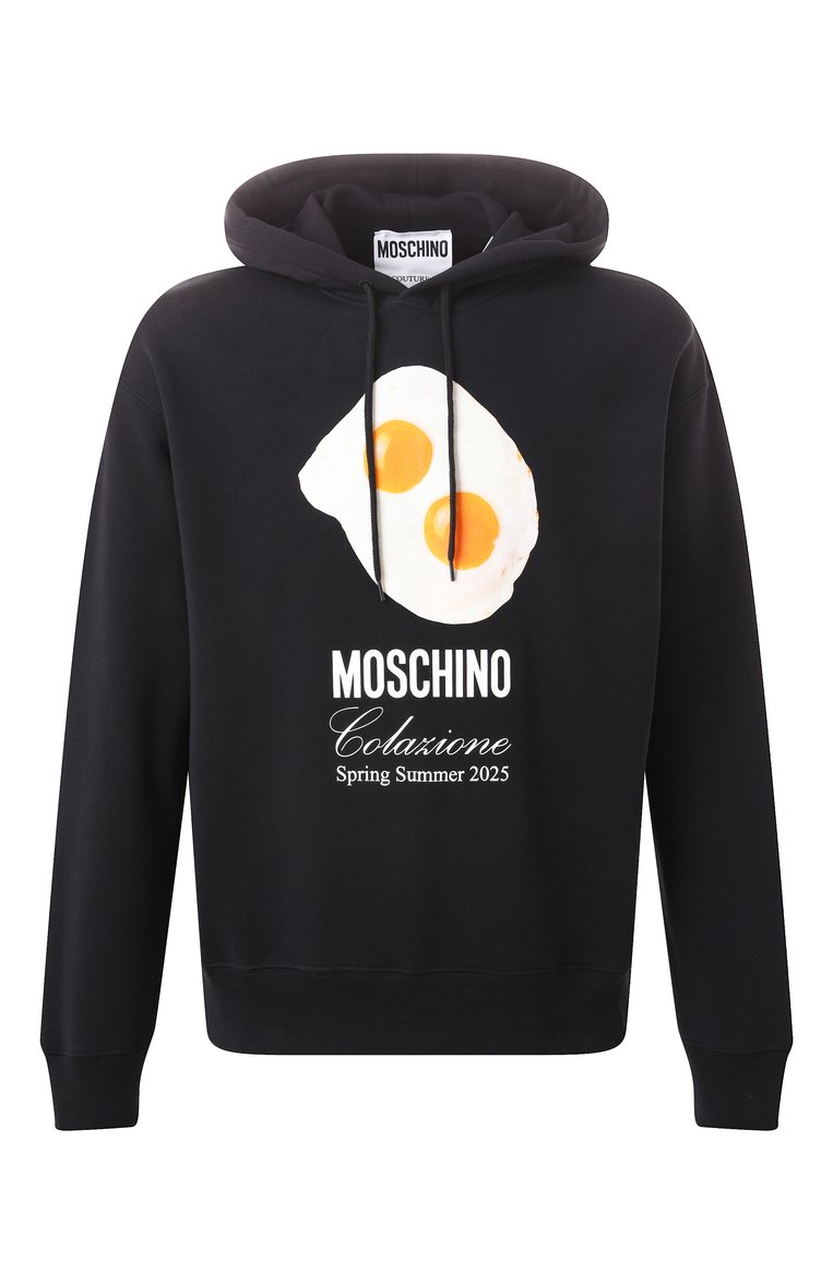 Мужской хлопковое худи MOSCHINO черного цвета, арт. A1708/0228 | Фото 1 (Длина (для топов): Стандартные; Рукава: Длинные; Принт: С принтом; Мужское Кросс-КТ: Худи-одежда; Стили: Спорт-шик; Материал внешний: Хлопок; Автоматизация ТО: Проставлено; Автоматизация состава: Проставлено; Детали: Без декора)