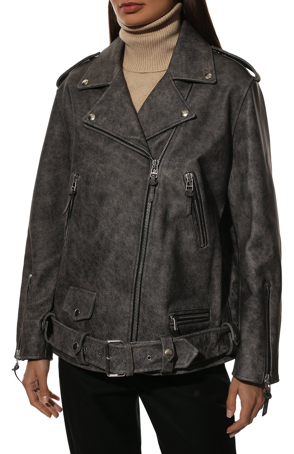 Кожаная куртка ALINE серого цвета по цене 165000 руб., арт. AL22FW010908, фото 3 Кожаная куртка ALINE, арт. AL22FW010908, фото 3