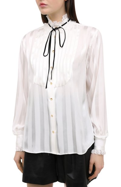 Шелковая блузка DOLCE & GABBANA белого цвета по цене 163500 руб., арт. F5L86T/FJ1HS, фото 3 Шелковая блузка DOLCE & GABBANA, арт. F5L86T/FJ1HS, фото 3