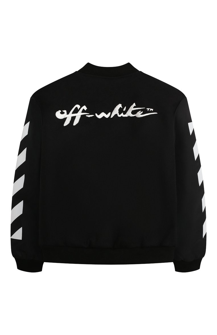 Детского шерстяной бомбер OFF-WHITE черного цвета, арт. 0BEH001F23FAB001 | Фото 2 (Материал подклада: Вискоза; Материал внешний: Шерсть; Рукава: Длинные; Кросс-КТ: бомбер)