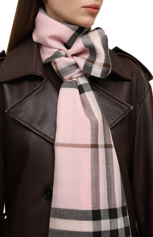 Шарф из шерсти и шелка Burberry 8078781 Розовый  8078781 Фото 2