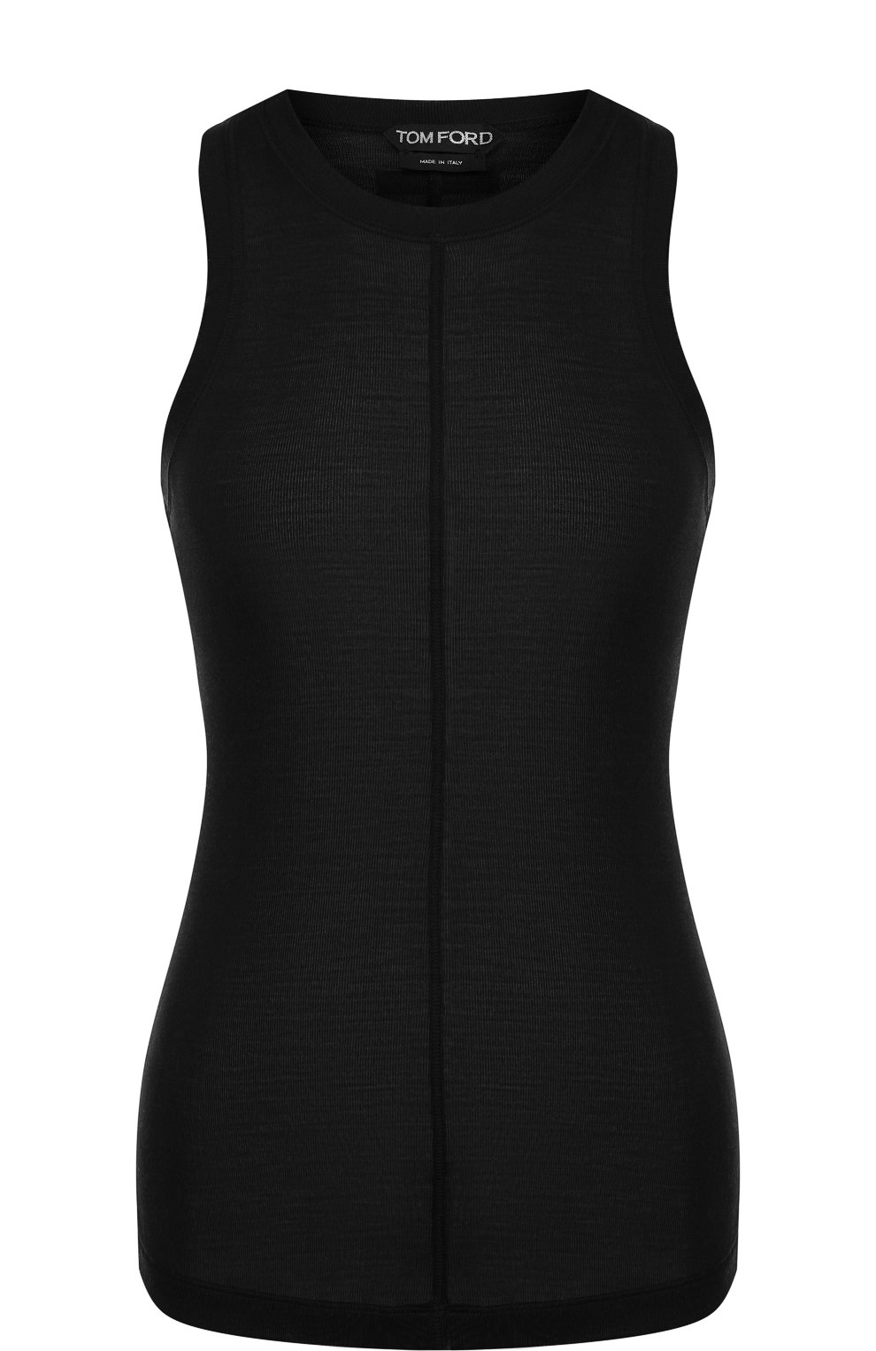 Приталенный шелковый топ с круглым вырезом TOM FORD черного цвета по цене 58500 руб., арт. TSJ199-FAX290, фото 1 Приталенный шелковый топ с круглым вырезом TOM FORD, арт. TSJ199-FAX290, фото 1