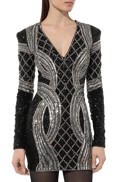 Платье с отделкой стразами и пайетками BALMAIN, арт. AF0R8550PB82, фото 3