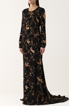 Шелковое платье-макси с подолом и контрастной вышивкой NAEEM KHAN, арт. PF17-003G, фото 3