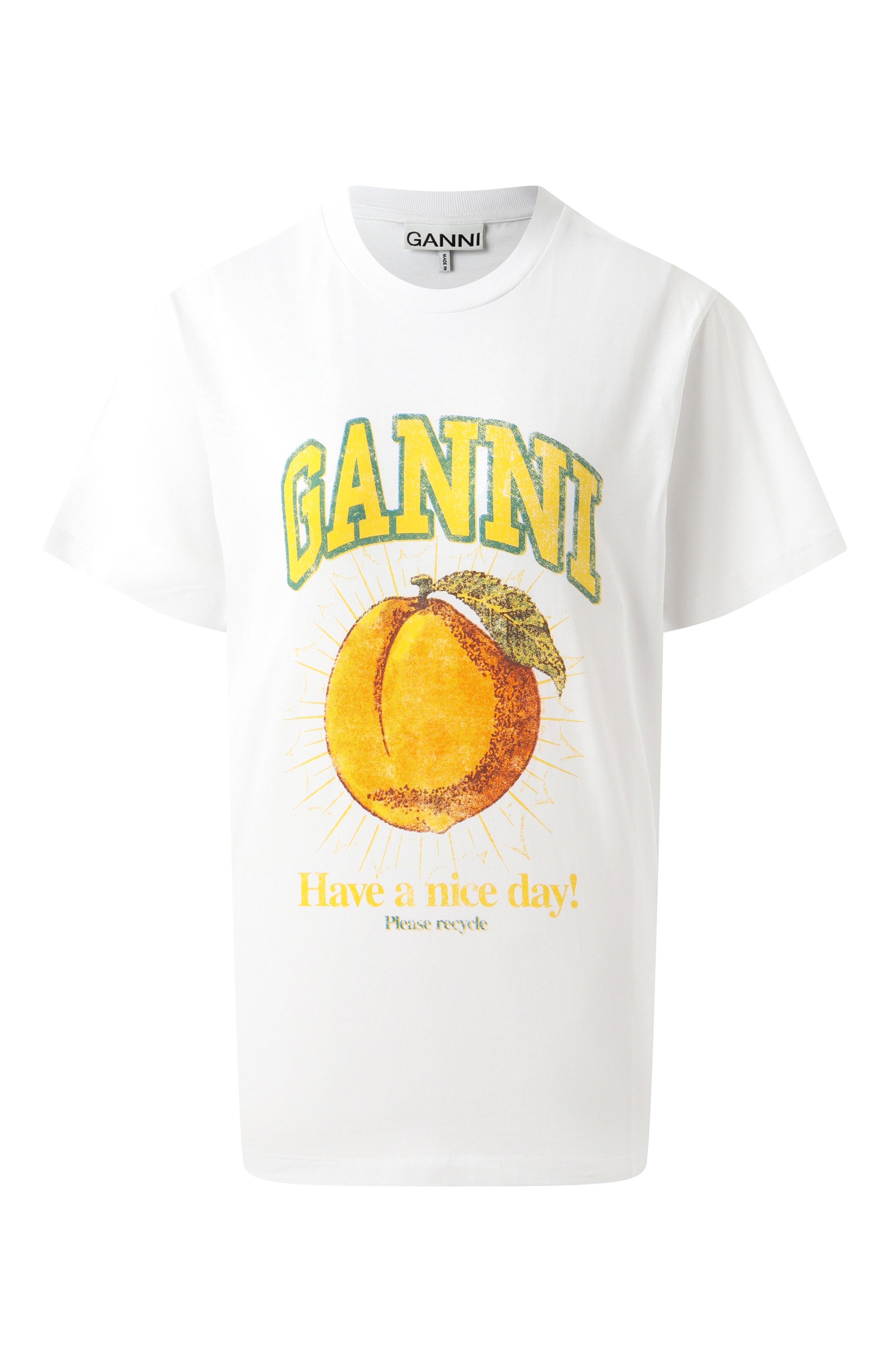 Хлопковая футболка GANNI белого цвета по цене 14700 руб., арт. T3529, фото 1 Хлопковая футболка GANNI, арт. T3529, фото 1