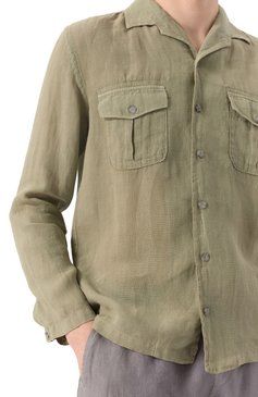 Мужская льняная рубашка 120% LINO хаки цвета, арт. 32ALIM19QB/0115/000 | Фото 5 (Драгоценные камни: Проставлено; Материал сплава: Проставлено; Материал внешний: Лен; Длина (для топов): Стандартные; Рукава: Длинные; Манжеты: На пуговицах; Стили: Кэжуэл; Случай: Повседневный; Принт: Однотонные; Воротник: Отложной)