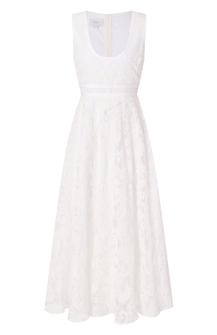 Женское платье GIAMBATTISTA VALLI белого цвета, арт. 25SSPVCA5020-02STA | Фото 1 (Длина Ж (юбки, платья, шорты): Миди; Стили: Кэжуэл; Женское Кросс-КТ: Платье-одежда; Рукава: Без рукавов; Случай: Повседневный; Материал внешний: Синтетический материал)