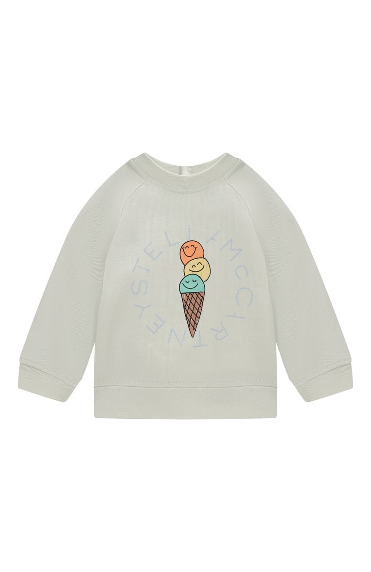 Детский хлопковый свитшот STELLA MCCARTNEY светло-зеленого цвета, арт. TW4580 | Фото 1 (Материал внешний: Хлопок; Нос: Не проставлено; Кросс-КТ НВ: Свитшоты; Ростовка одежда: 9 мес | 74 см, 12 мес | 80 см, 18 мес | 86 см, 24 мес | 92 см, 3 мес | 62 см, 6 мес | 68 см)