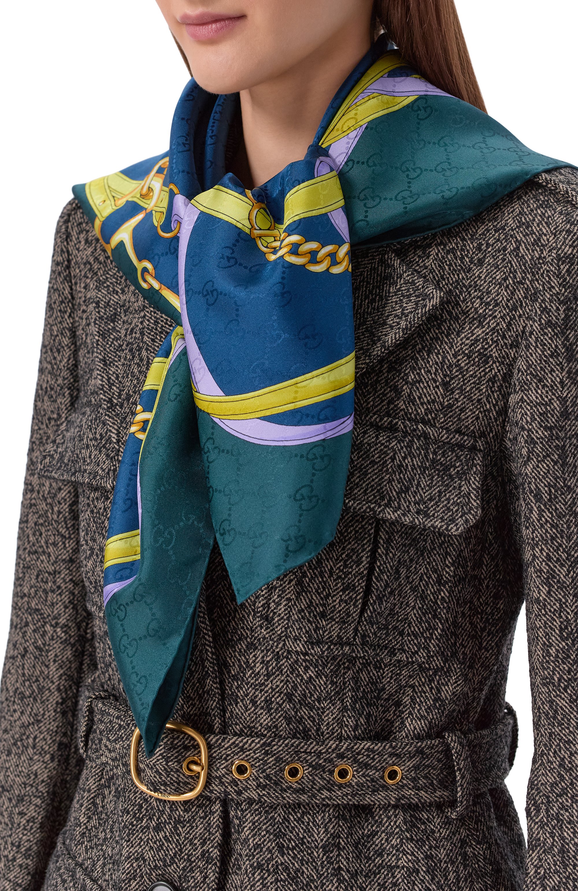 Шелковый платок GUCCI синего цвета по цене 86400 руб., арт. 830246/3G009, фото 2 Шелковый платок GUCCI, арт. 830246/3G009, фото 2