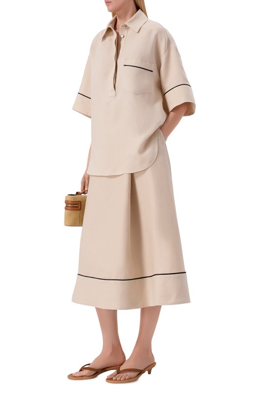 Льняная юбка Agnona TG1108E/U3034E Кремовый  TG1108E/U3034E Фото 2