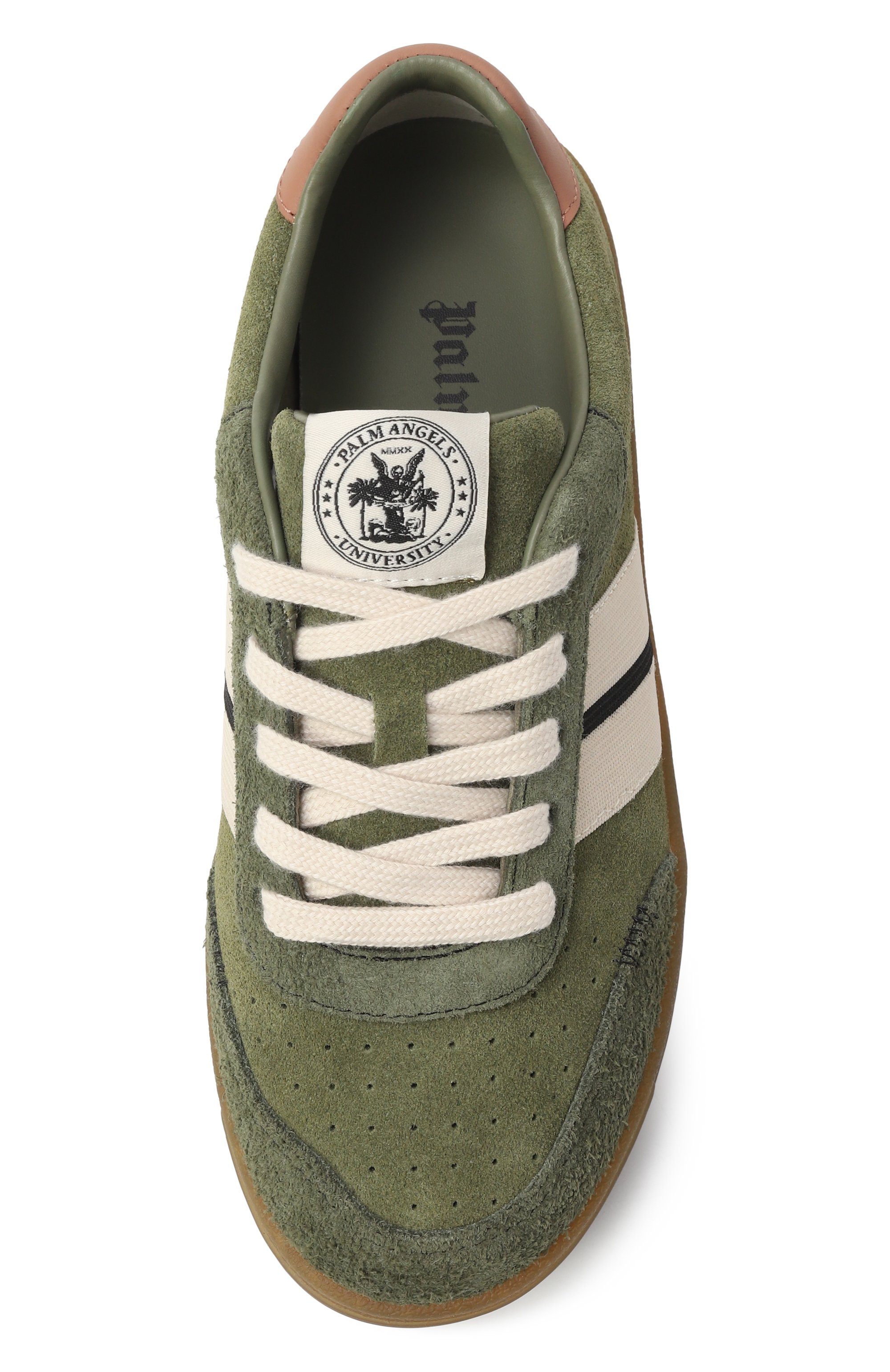 Замшевые кеды PALM ANGELS хаки цвета по цене 29050 руб., арт. PBIA016F25LEA001, фото 4 Замшевые кеды PALM ANGELS, арт. PBIA016F25LEA001, фото 4