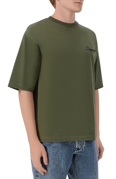 Хлопковая футболка DSQUARED2 хаки цвета по цене 27850 руб., арт. S74GD1525/D20106, фото 3 Хлопковая футболка DSQUARED2, арт. S74GD1525/D20106, фото 3