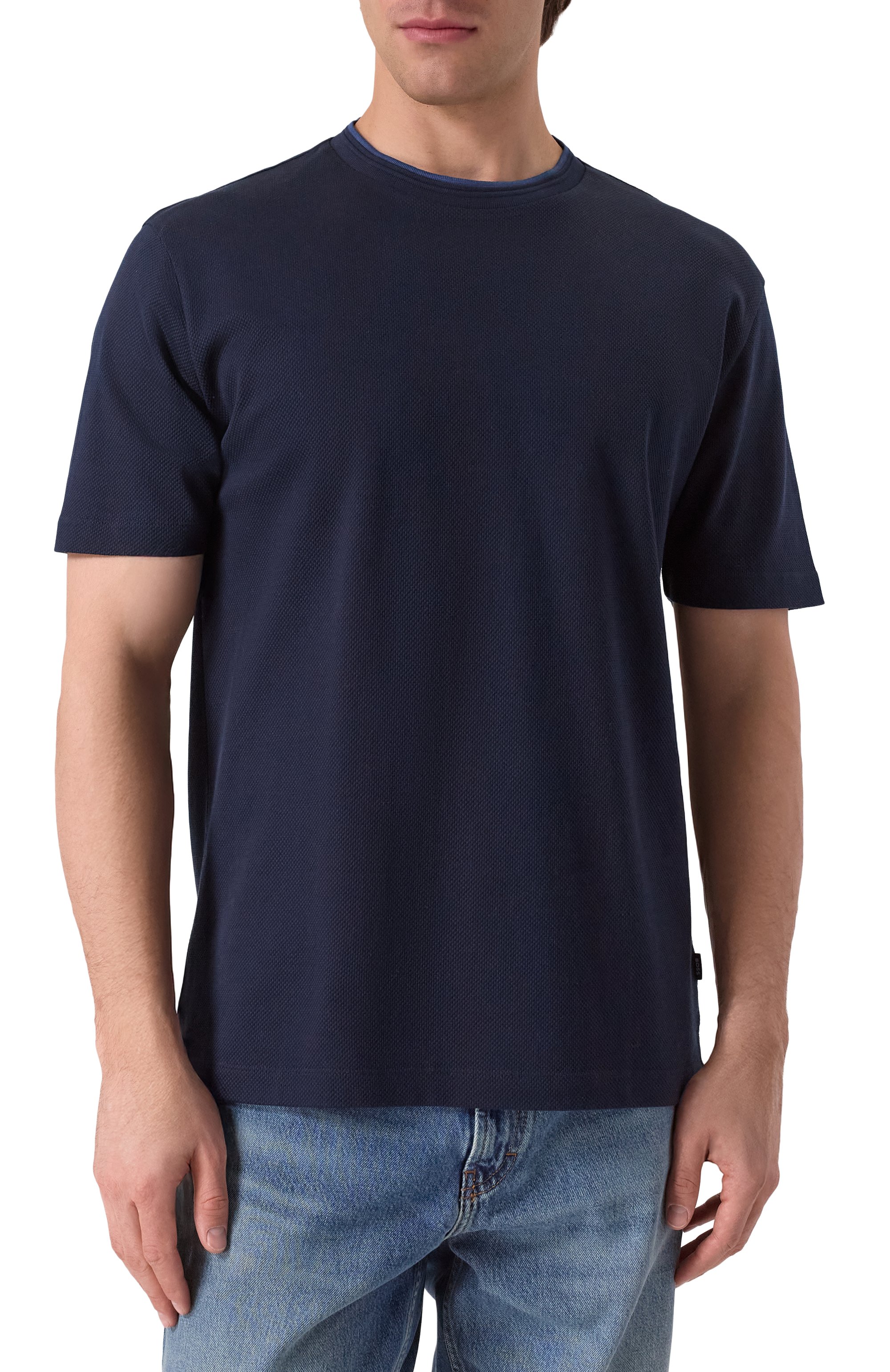 Хлопковая футболка BOSS темно-синего цвета по цене 13450 руб., арт. 50524998, фото 3 Хлопковая футболка BOSS, арт. 50524998, фото 3