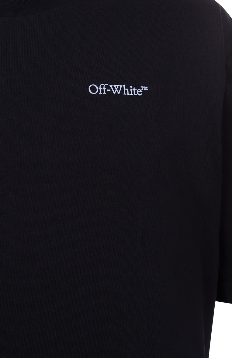Мужская хлопковая футболка OFF-WHITE черного цвета, арт. 0MAA120S25JER00G | Фото 6 (Рукава: Короткие; Стили: Кэжуэл; Длина (для топов): Стандартные; Автоматизация состава: Проставлено; Мужское Кросс-КТ: Футболка-одежда; Детали: Бе�з декора; Автоматизация ТО: Проставлено; Принт: С принтом; Материал внешний: Хлопок)