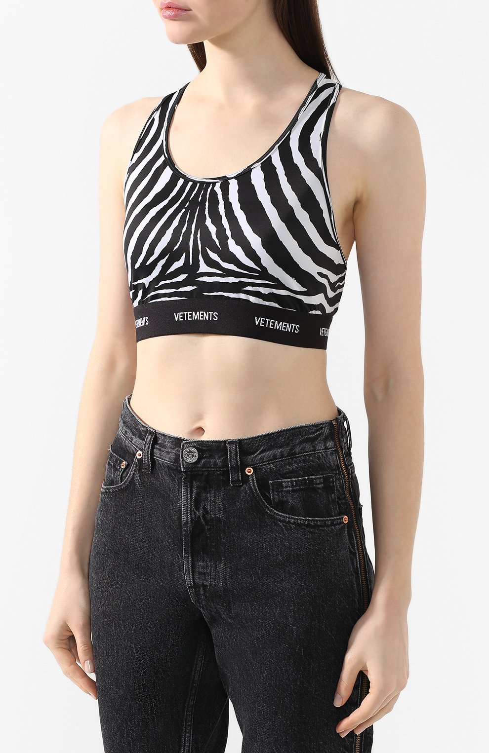 Топ VETEMENTS черно-белого цвета по цене 17400 руб., арт. SS20TR351 2613/W/ZEBRA, фото 3 Топ VETEMENTS, арт. SS20TR351 2613/W/ZEBRA, фото 3
