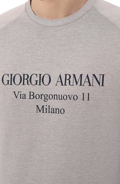 Мужской хлопковый свитшот GIORGIO ARMANI серого цвета, арт. 3GSM81/SJSXZ | Фото 5 (Рукава: Длинные; Длина (для топов): Стандартные; Материал внешний: Хлопок; Принт: С принтом; Стили: Кэжуэл; Мужское Кросс-КТ: свитшот-одежда; Материал сплава: Проставлено; Драгоценные камни: Проставлено)