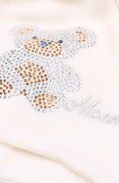 Вязаная шапка со стразами и меховым помпоном MONNALISA белого цвета по цене 8430 руб., арт. 390005AH, фото 3 Вязаная шапка со стразами и меховым помпоном MONNALISA, арт. 390005AH, фото 3