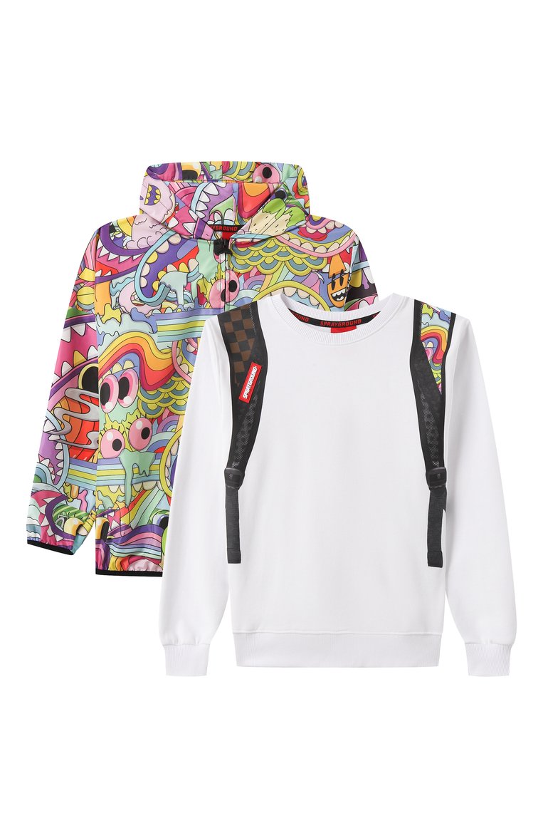 Детский комплект из свитшота и ветровки SPRAYGROUND разноцветного цвета, арт. SPY1259 | Фото 1 (Рукава: Длинные; Мальчики Кросс-КТ: Свитшот-одежда; Ростовка одежда: 8 лет | 128 см, 12 лет | 152 см, 16 лет | 164 см, 13 - 15 лет | 158 см, 10 - 11 лет | 140 - 146см)