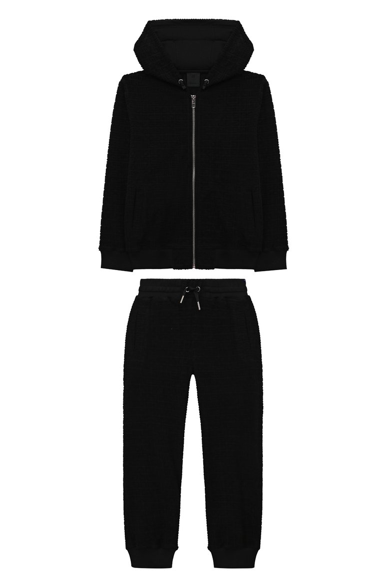 Детского комплект из толстовки и брюк GIVENCHY черного цвета, арт. H28015/6A-12A | Фото 1 (Рукава: Длинные; Материал внешний: Хлопок; Мальчики Кросс-КТ: Костюмы-спорт; Автоматизация состава: Проставлено; Автоматизация ТО: Проставлено)